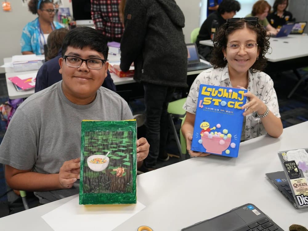Madison Highland Prep students with their visual art projects